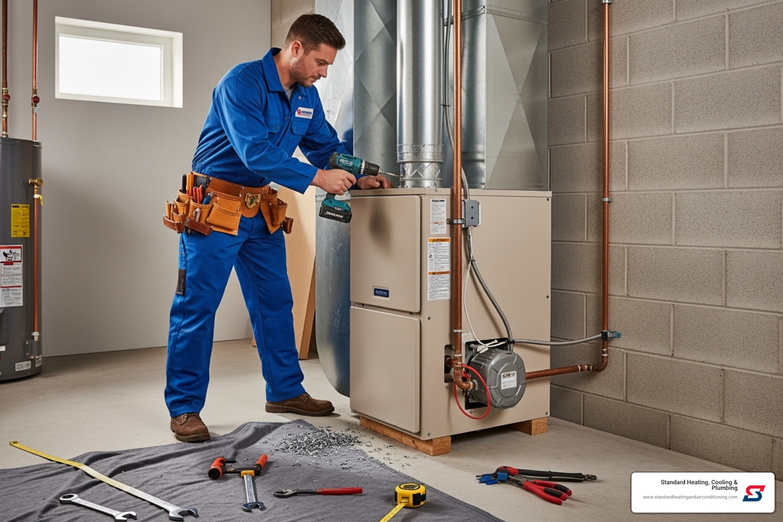 certified technician performing a heater installation - heater replacement birmingham al