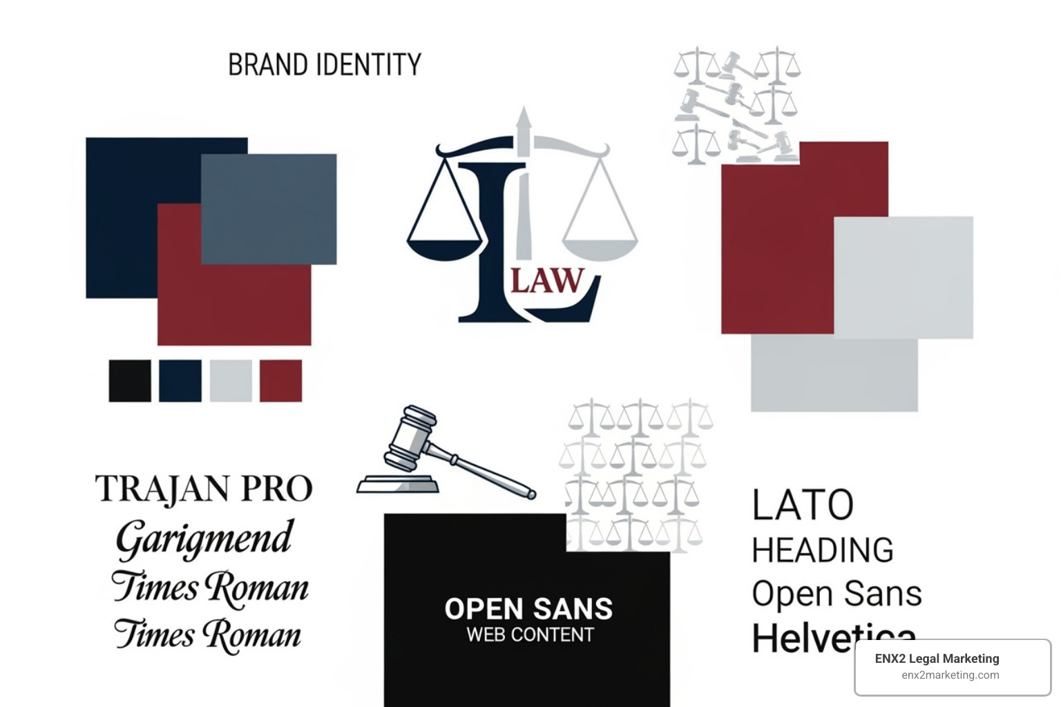 image showing a professional law firm color palette alongside examples of serif and sans-serif fonts - best law firm logos