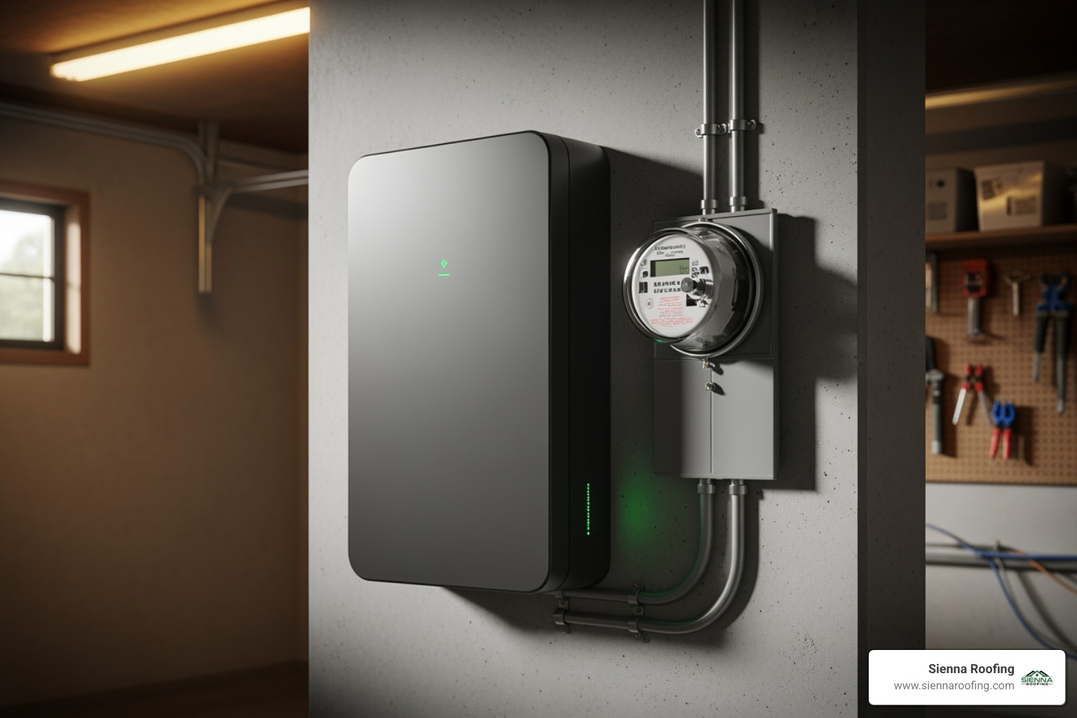 modern battery storage unit next to an electric meter - Sustainable solar solutions