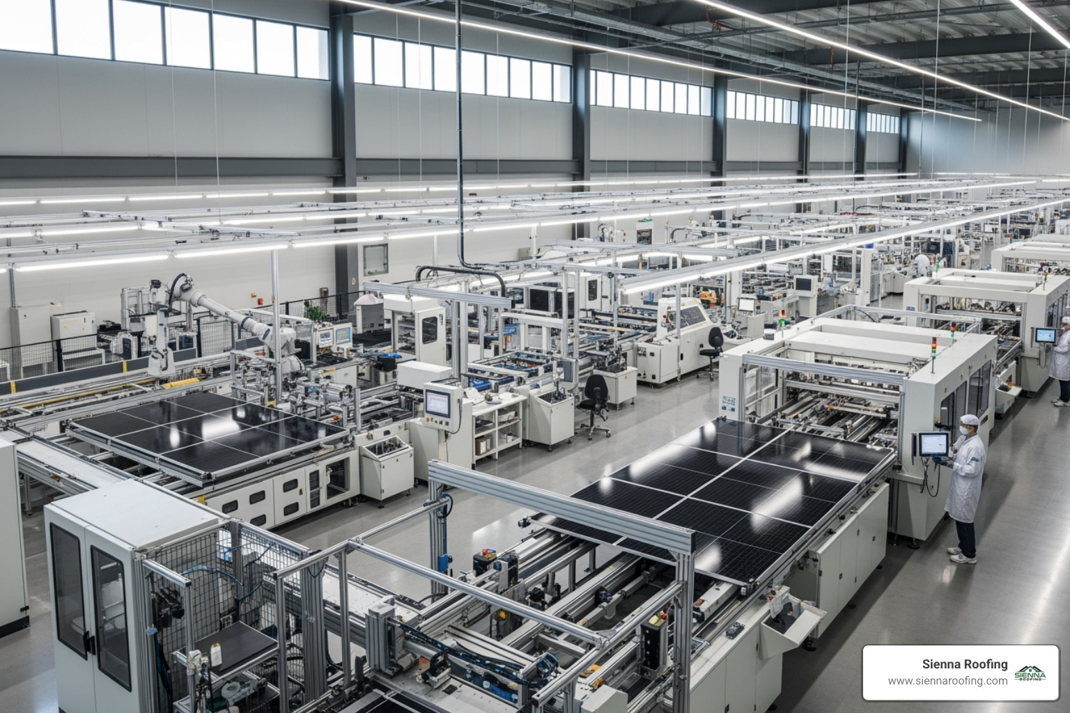 clean, modern solar panel manufacturing facility - Sustainable solar solutions