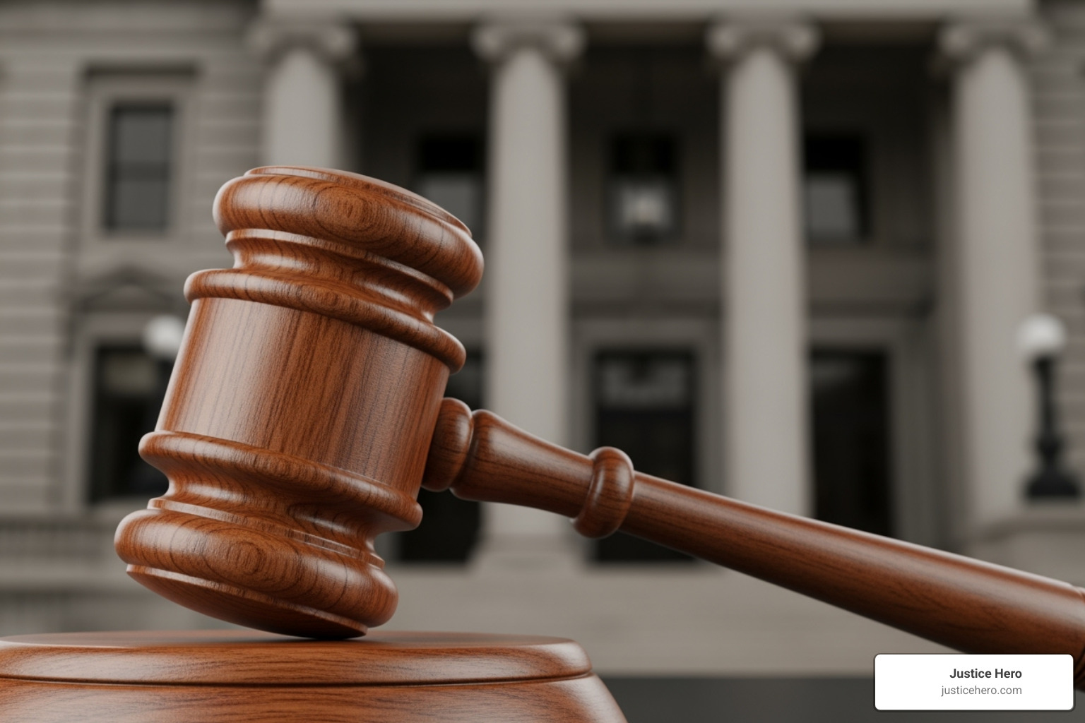 Image of a courthouse with a gavel in the foreground, symbolizing the legal process and justice being served - firefighting foam lawsuit settlements