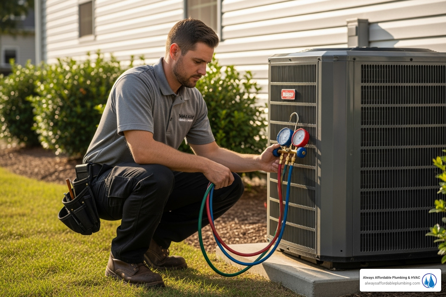 HVAC technician inspecting outdoor AC unit - ac maintenance elk grove