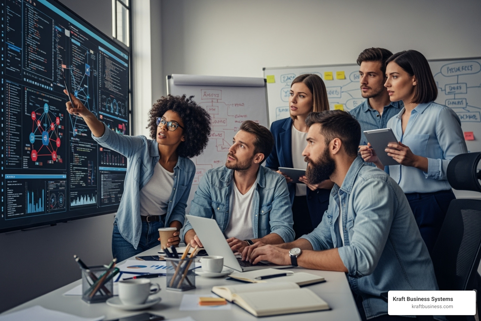 team collaborating to solve a complex technical problem - cloud migration for businesses