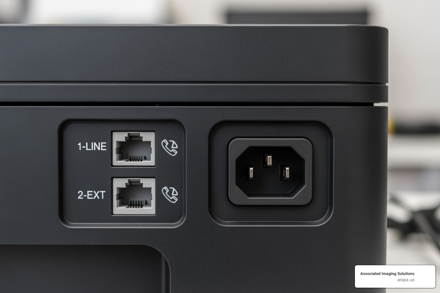 back of a printer highlighting the phone line jacks - faxing from printer