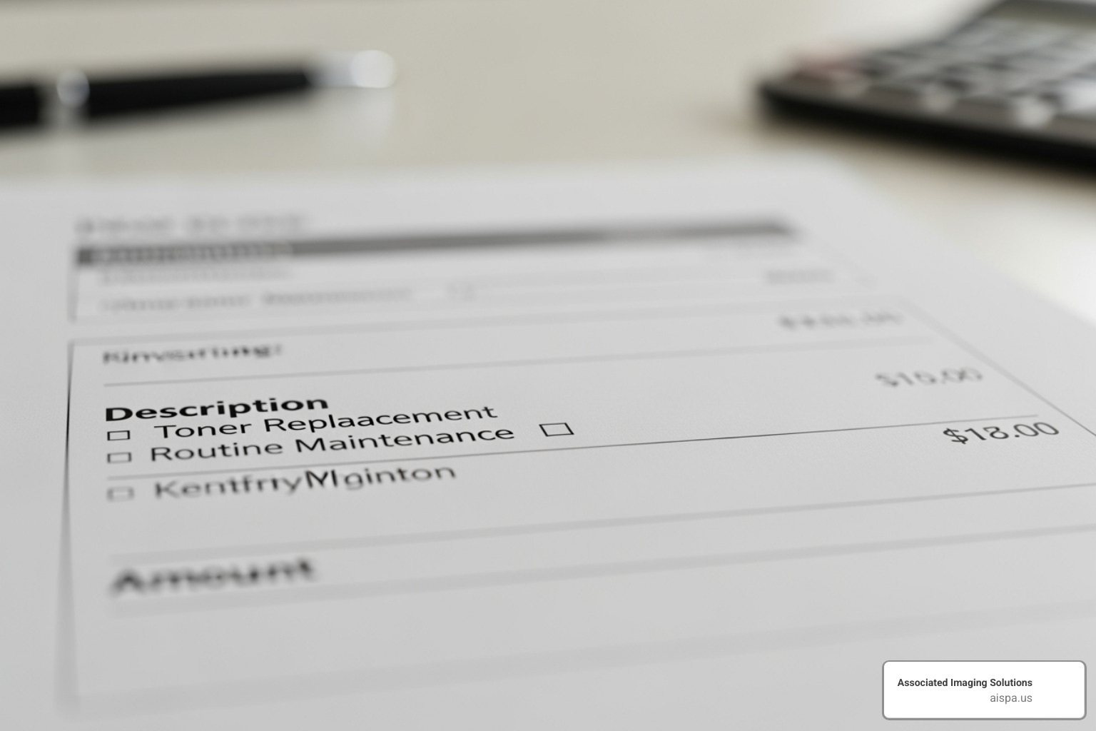 Invoice or quote highlighting included services like toner and maintenance - copier rental philadelphia