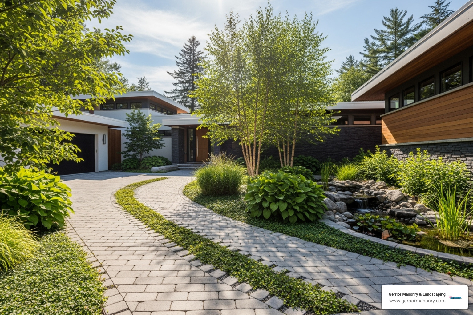 beautifully designed landscape with permeable pavers - eco-friendly driveway pavers