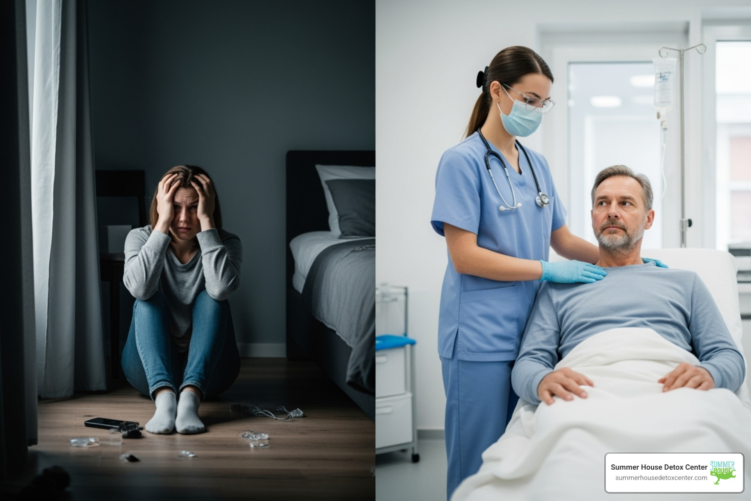 Table comparing at-home vs. medically supervised detox - alcohol detox for women