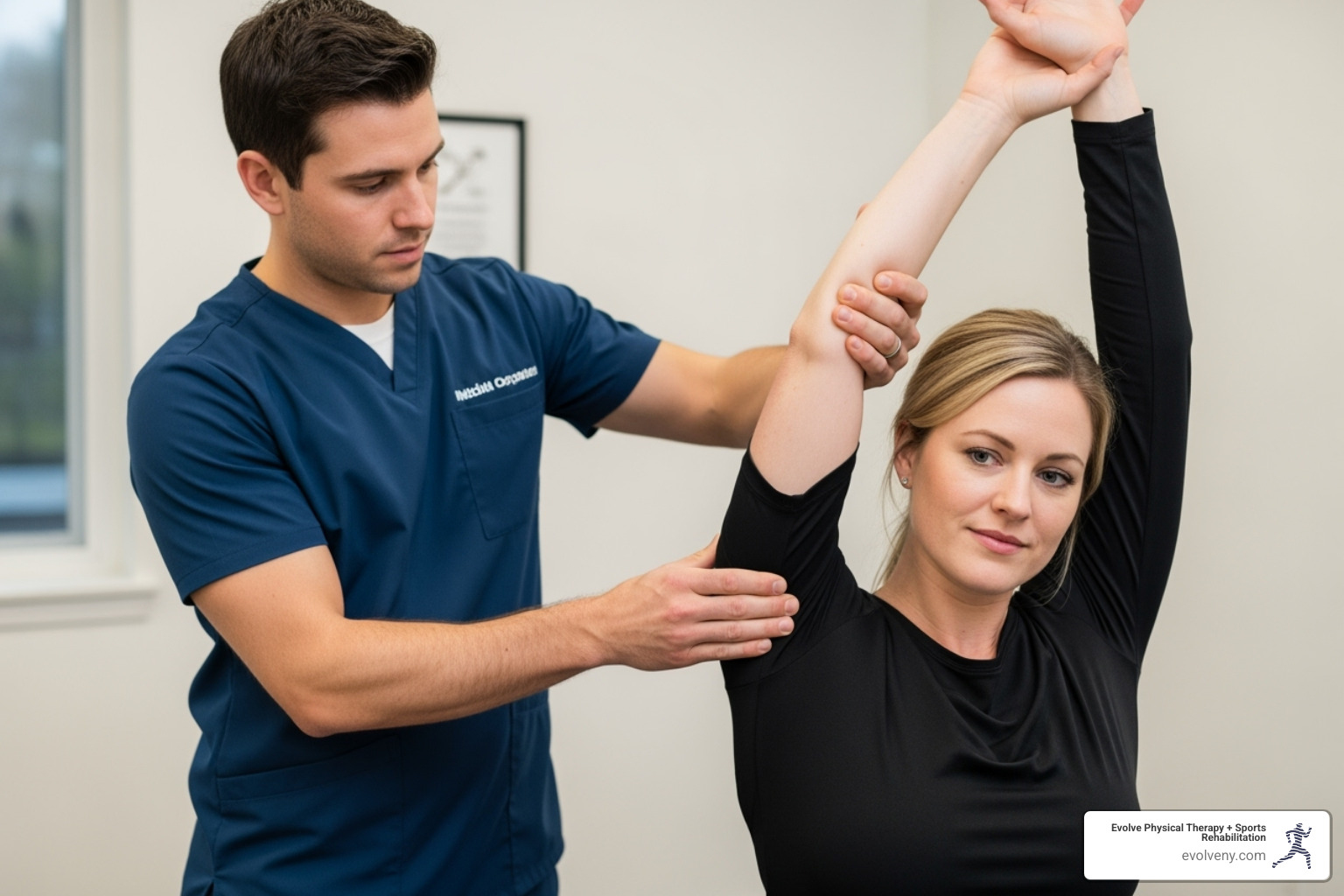 Physical therapist performing MWM on a patient's shoulder - how to do mobilization with movement for the shoulder