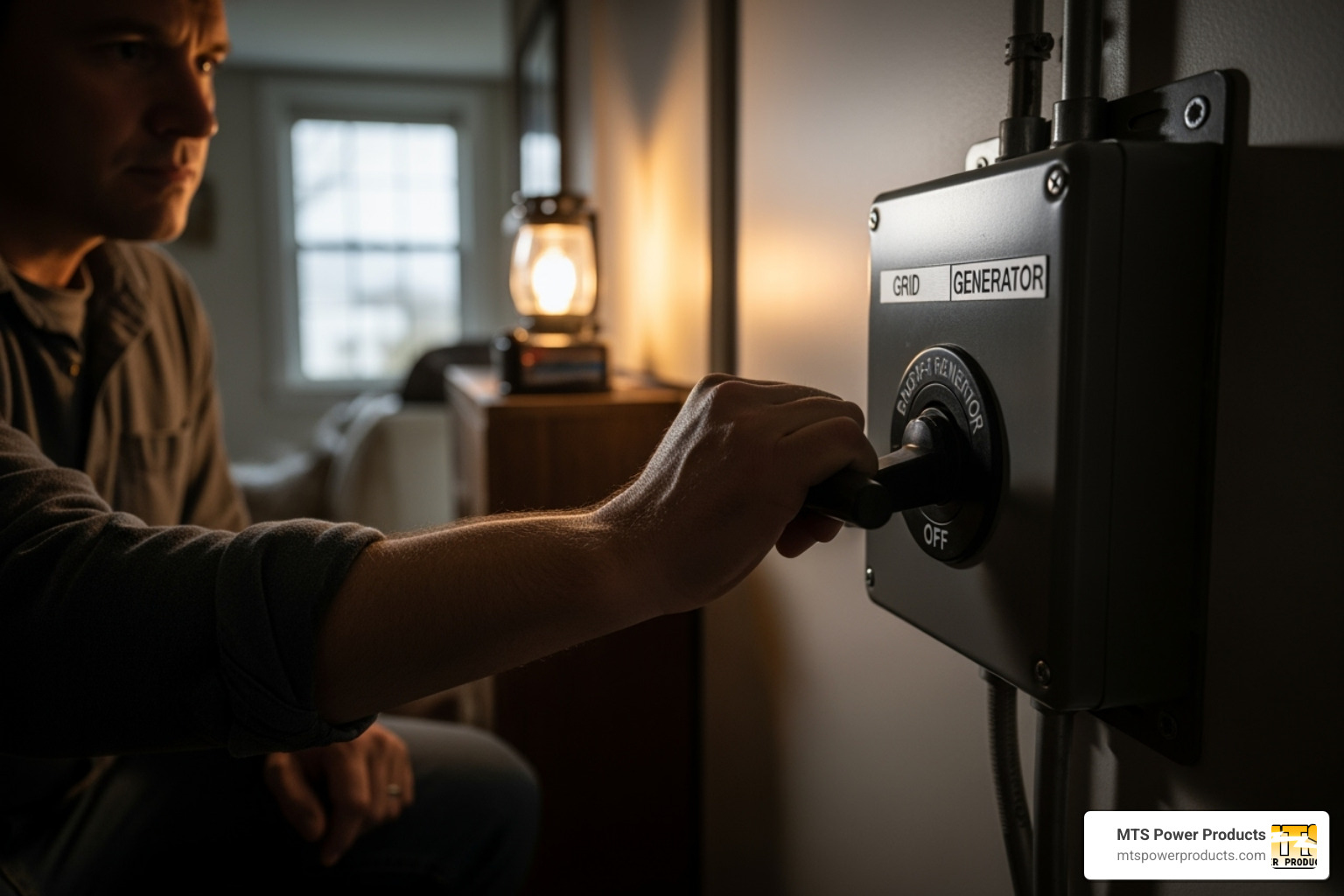 a person safely flipping a manual transfer switch during a simulated power outage - manual transfer switches