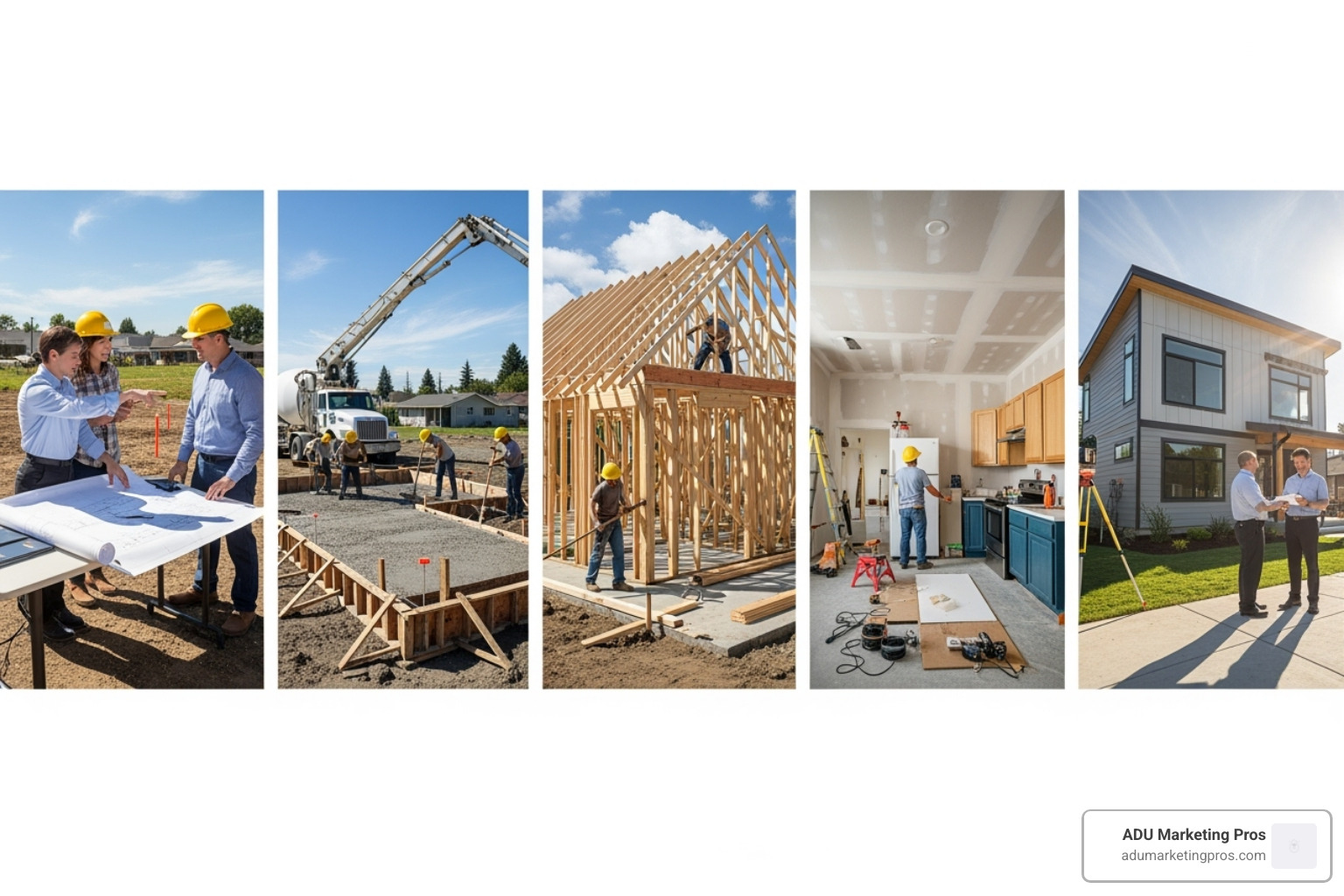 Clear flowchart illustrating the ADU construction process from initial consultation to final inspection - ADU builder LA