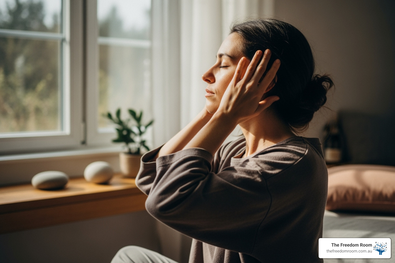 A person gently massaging their temples or neck, conveying a sense of self-care and relaxation - relaxation techniques for anxiety