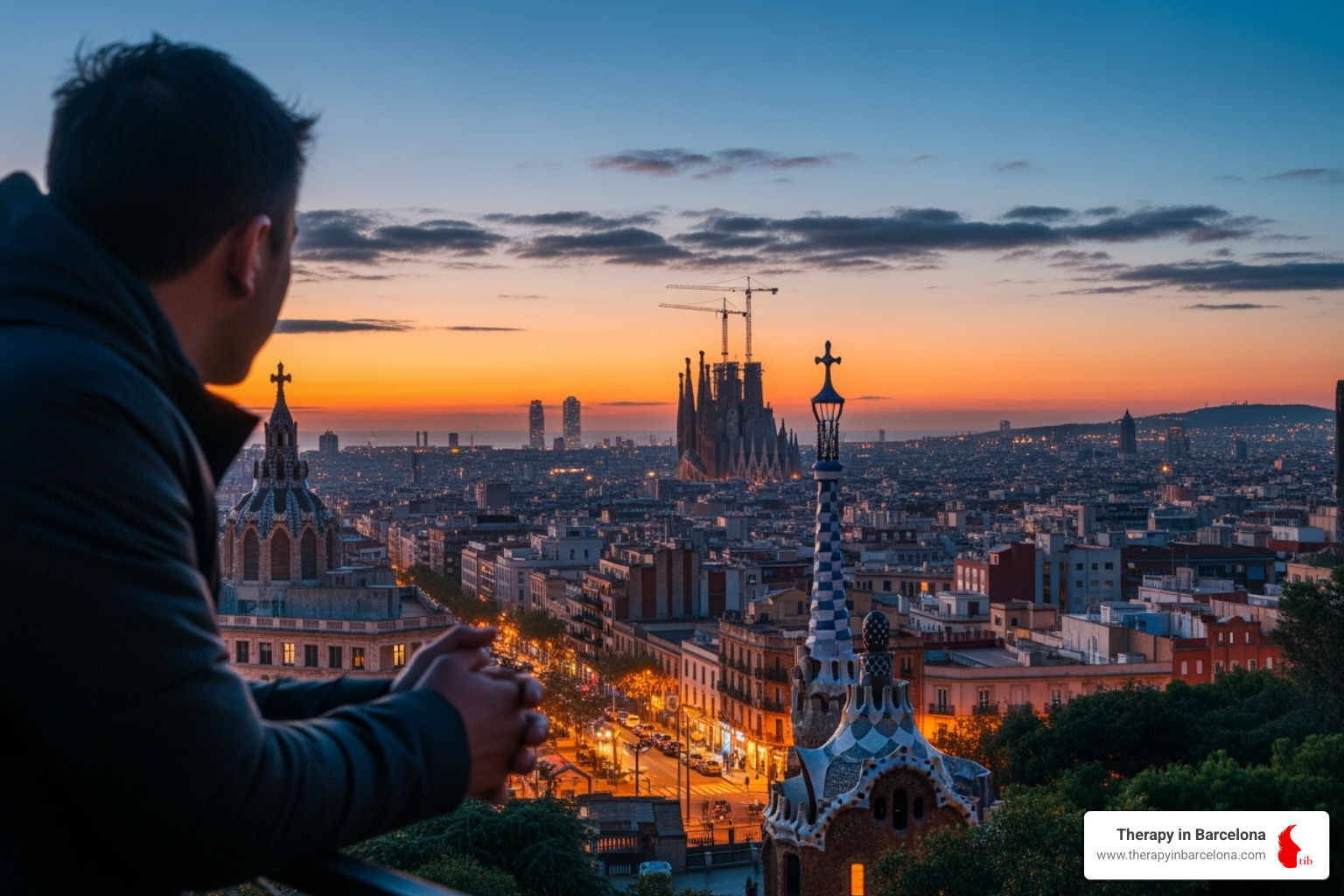 A person looking thoughtfully out over a Barcelona cityscape, conveying a sense of hope and reflection - culturally informed therapy A person looking thoughtfully out over a Barcelona cityscape, conveying a sense of hope and reflection - culturally informed therapy