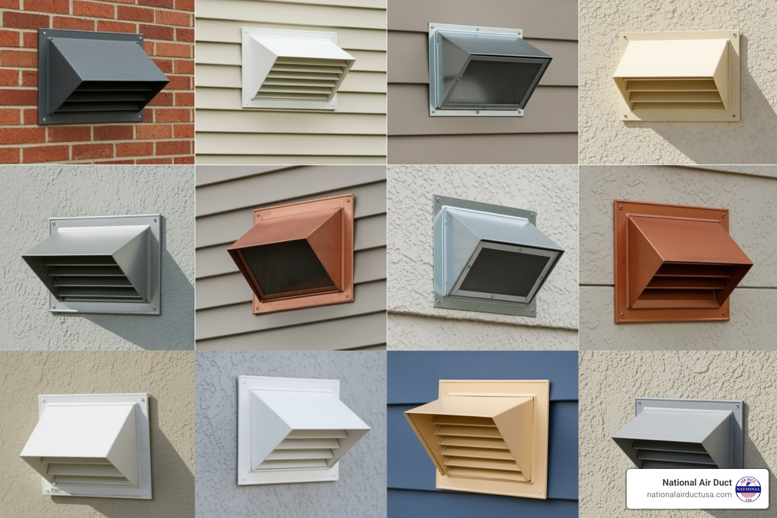 different types of dryer vent covers on various home exteriors - cost to replace dryer vent cover