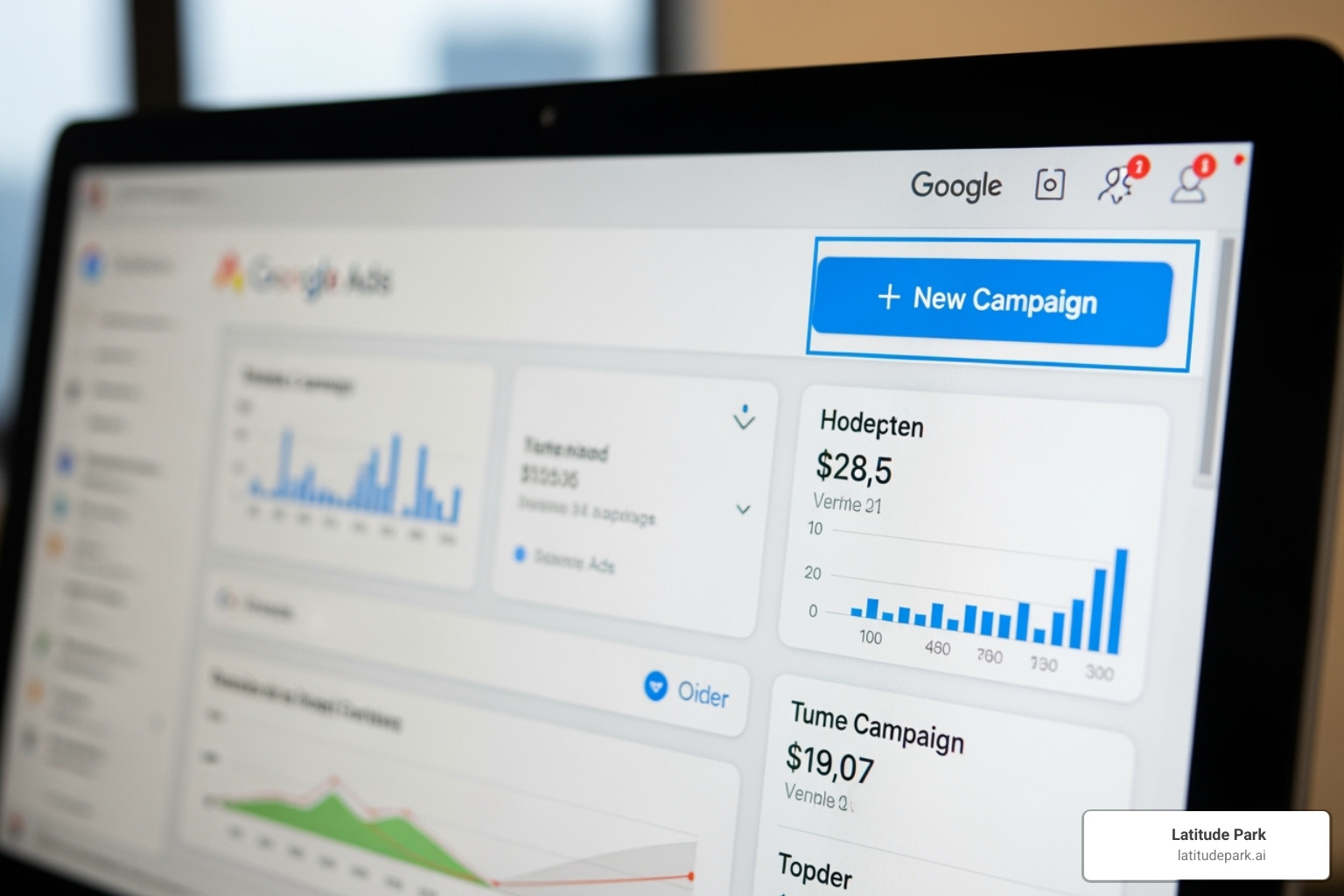 Google Ads dashboard highlighting the 'New Campaign' button - google findy ads youtube