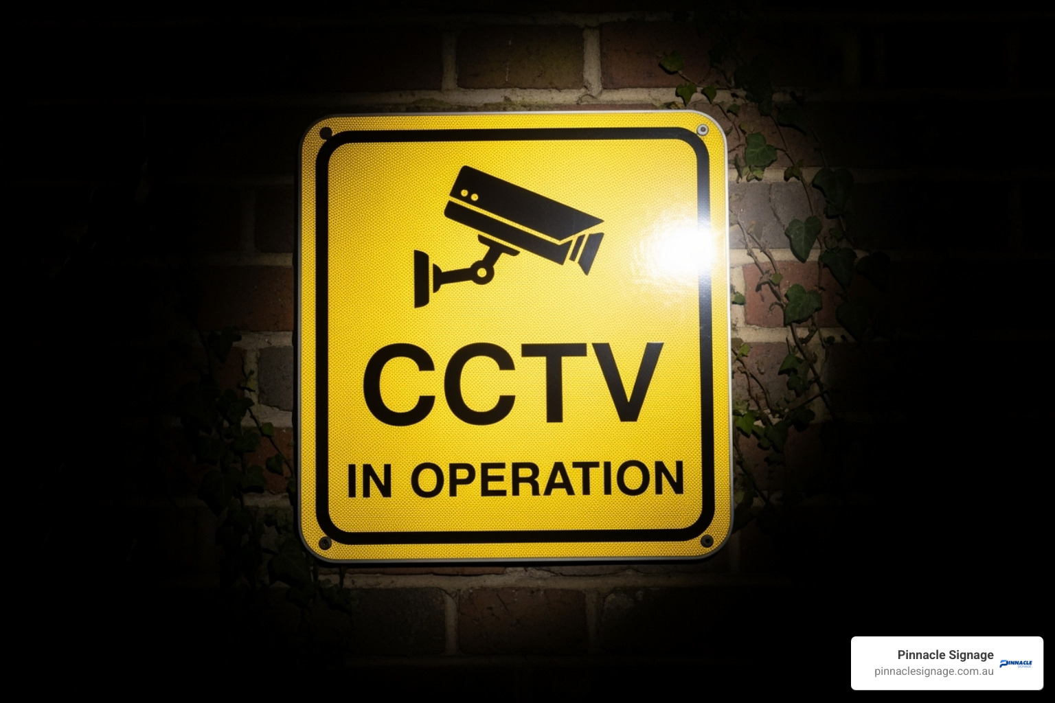 Reflective CCTV sign at night - CCTV security warning sign Reflective CCTV sign at night - CCTV security warning sign