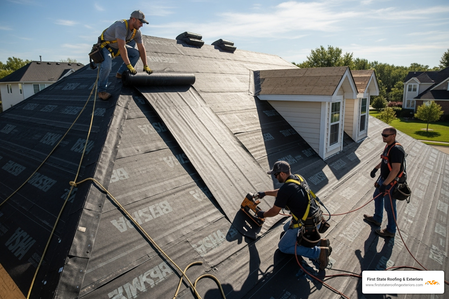 new underlayment being installed - roof tile replacement