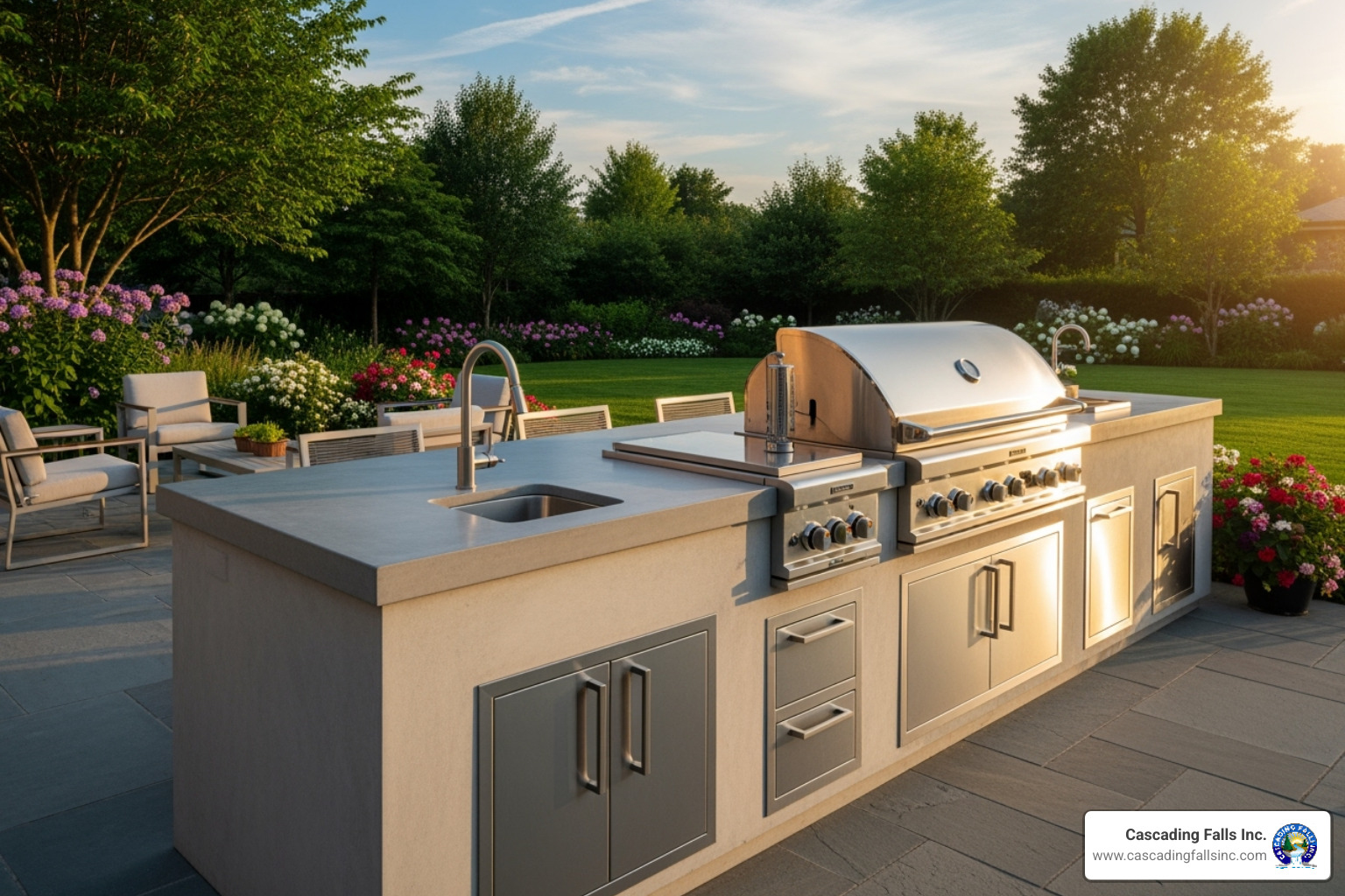 built-in grill and stainless steel drawers in a finished outdoor kitchen - how to build an outdoor kitchen built-in grill and stainless steel drawers in a finished outdoor kitchen - how to build an outdoor kitchen