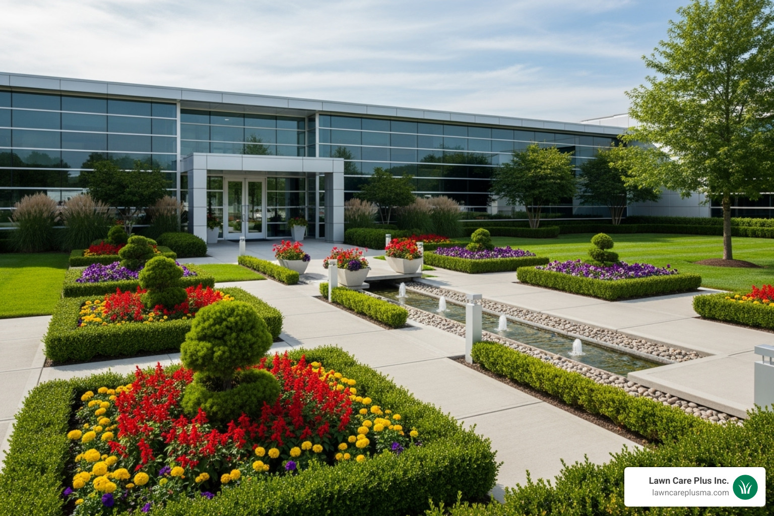 Pristine landscaping at a modern commercial property - tree and landscape services near me Pristine landscaping at a modern commercial property - tree and landscape services near me