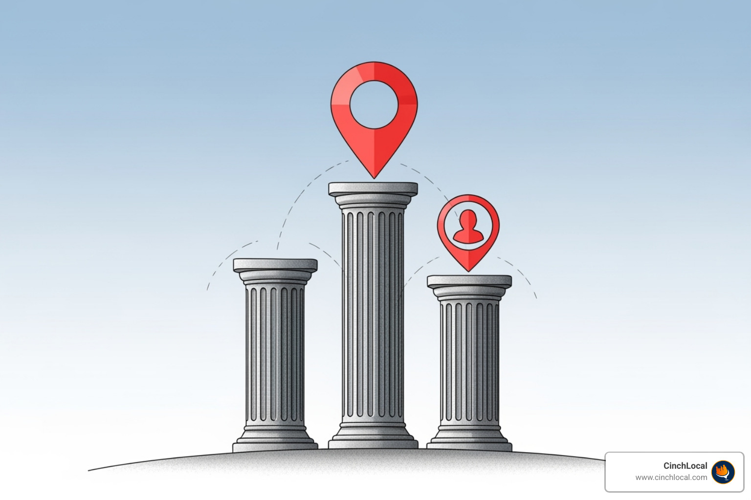 A diagram showing Relevance, Distance, and Prominence as three pillars supporting a Google Business Profile, symbolizing their foundational role in Google Maps ranking. - expert google maps seo