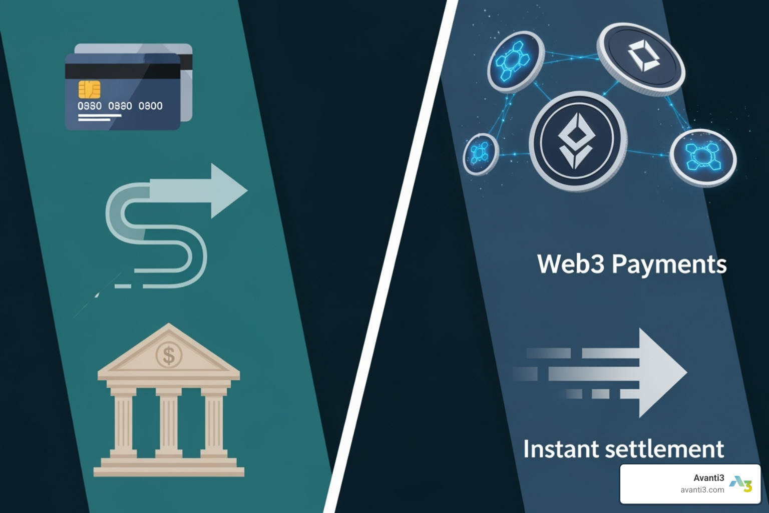 Infographic comparing traditional and Web3 payments - Web3 payment solutions