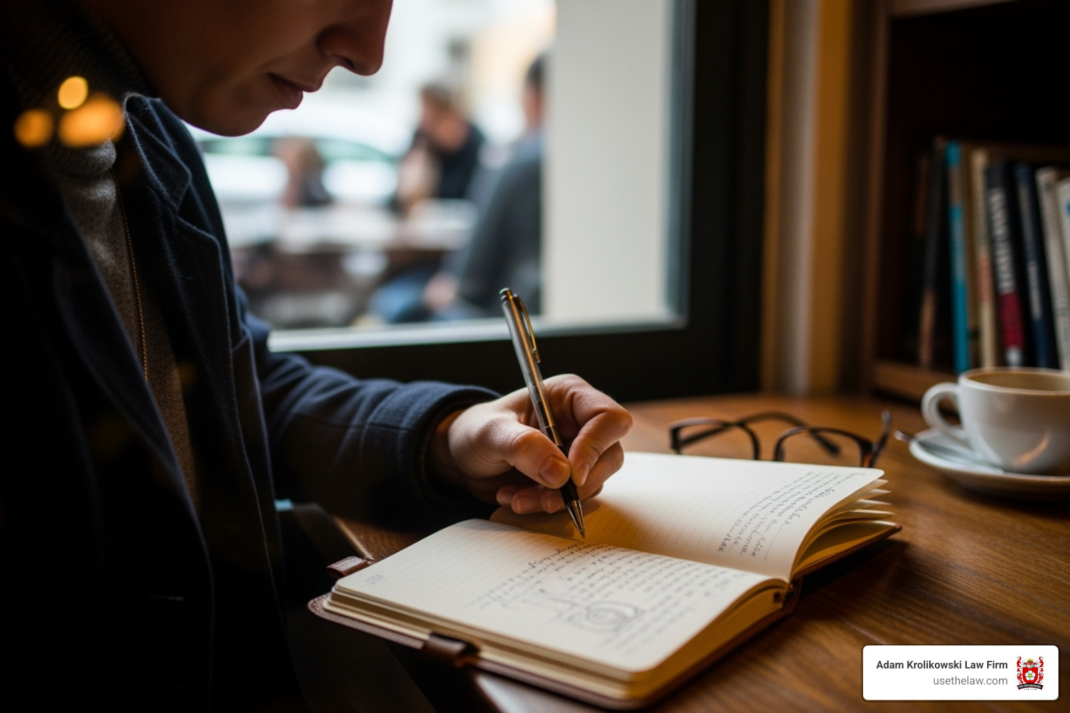 person discreetly writing notes in a journal - work harassment lawyers los angeles person discreetly writing notes in a journal - work harassment lawyers los angeles