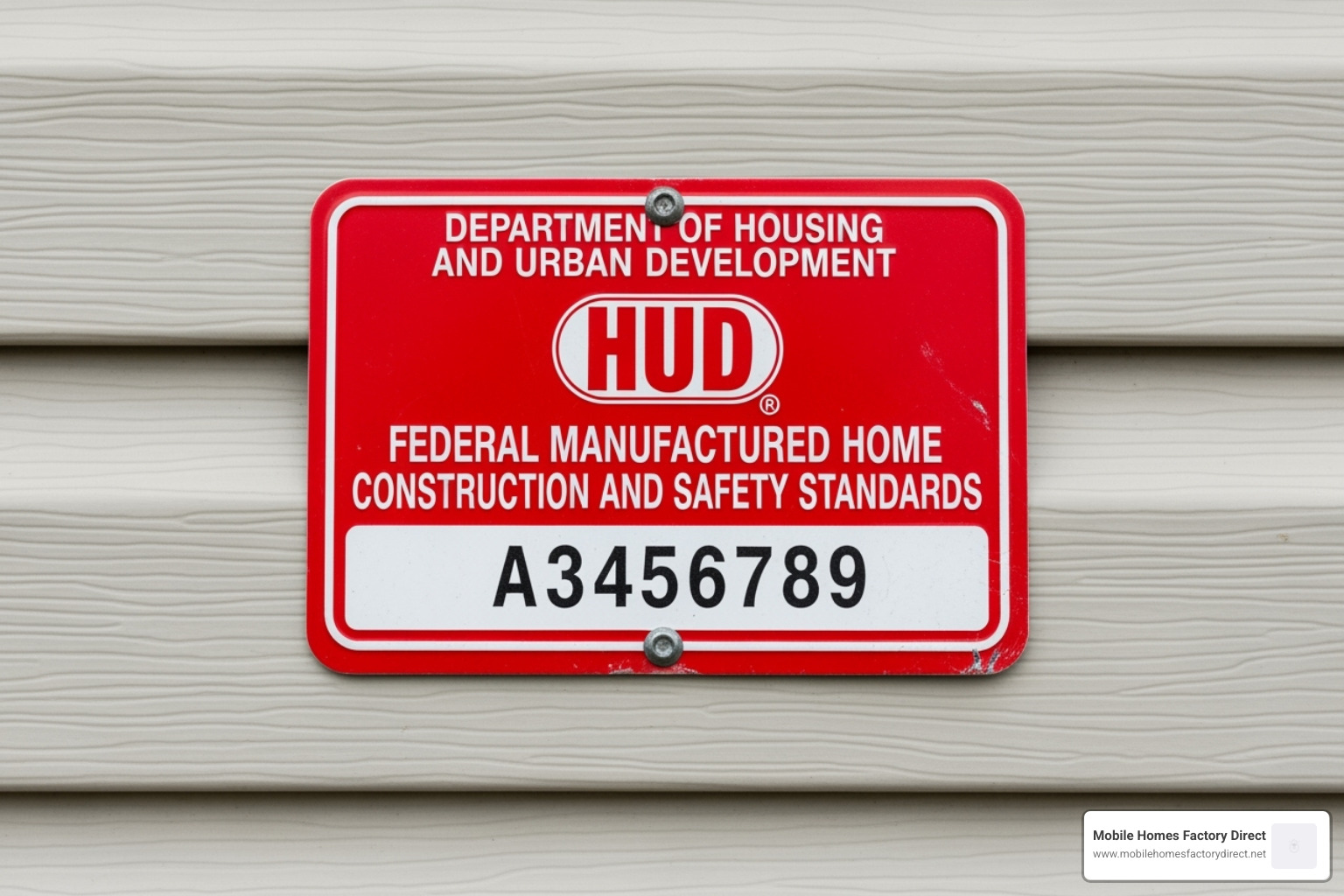 a red HUD Certification Label on the exterior of a manufactured home - Manufactured home factory direct