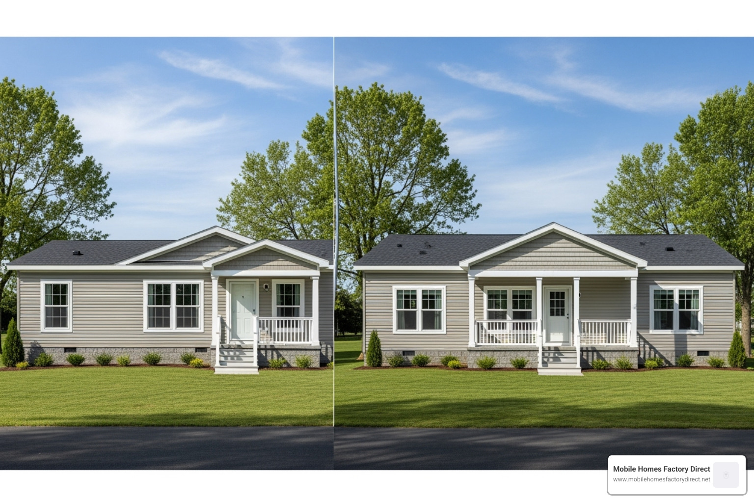 Exterior comparison of a single-wide and a double-wide home - Best mobile home