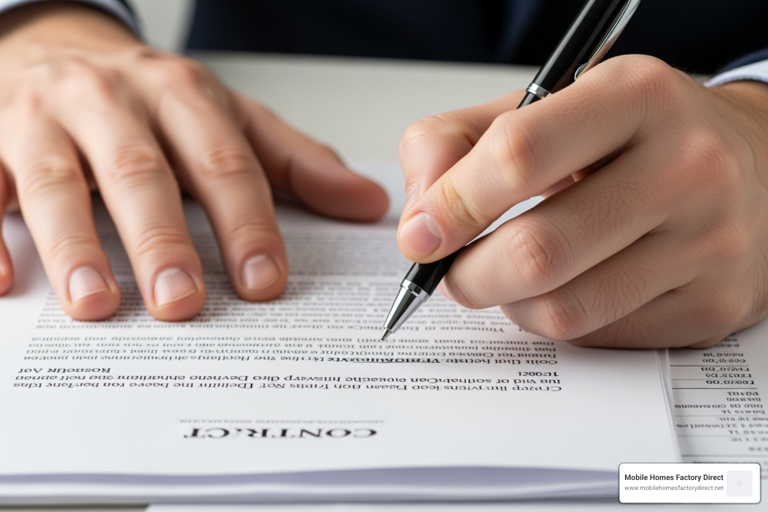 person signing financing paperwork - bank mobile home repos