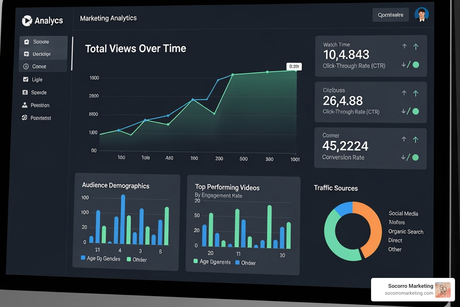 of a marketing analytics dashboard showing video performance metrics - medical marketing videos