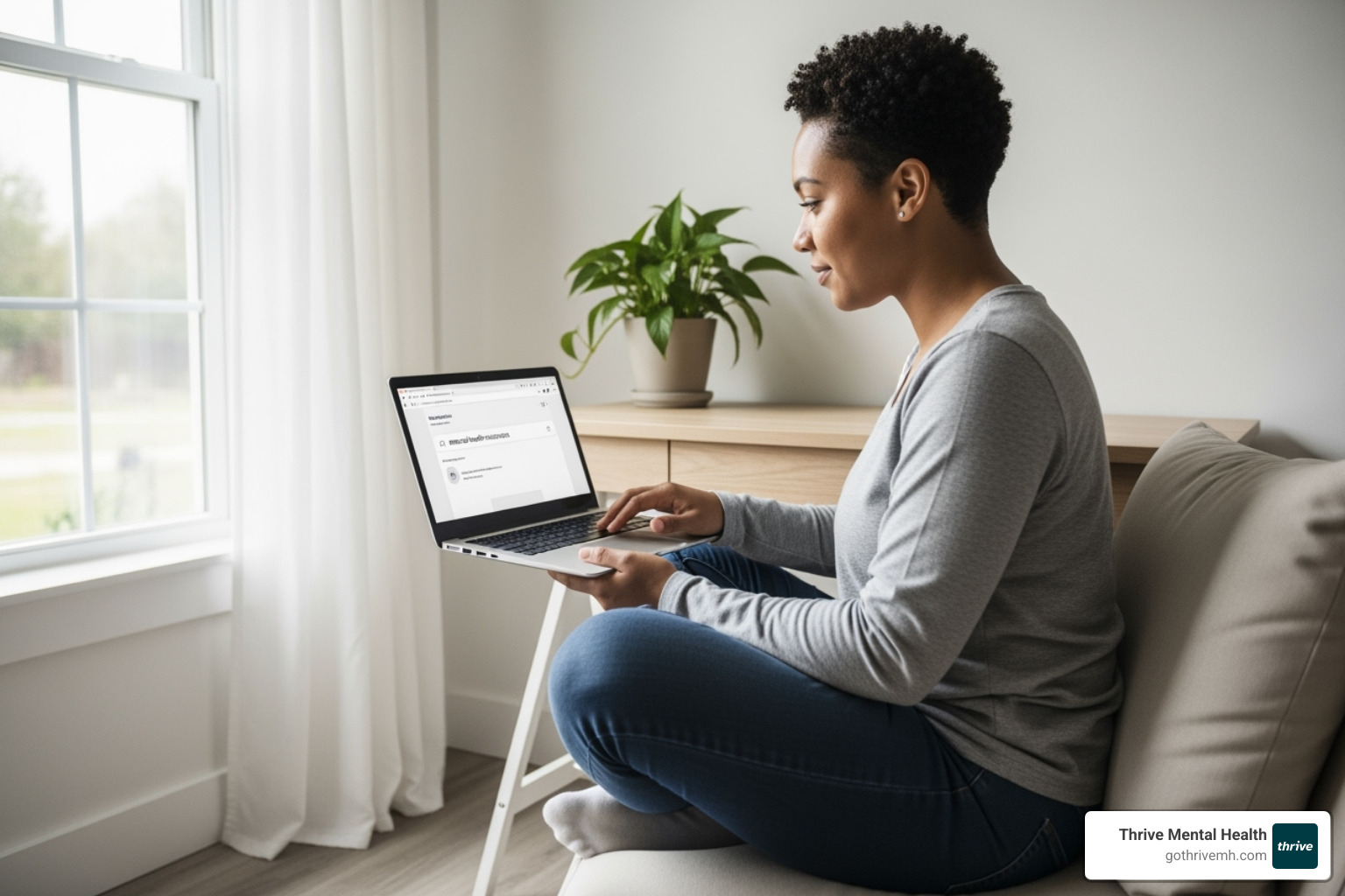 a person using a laptop to search for mental health resources - PTSD mental health services