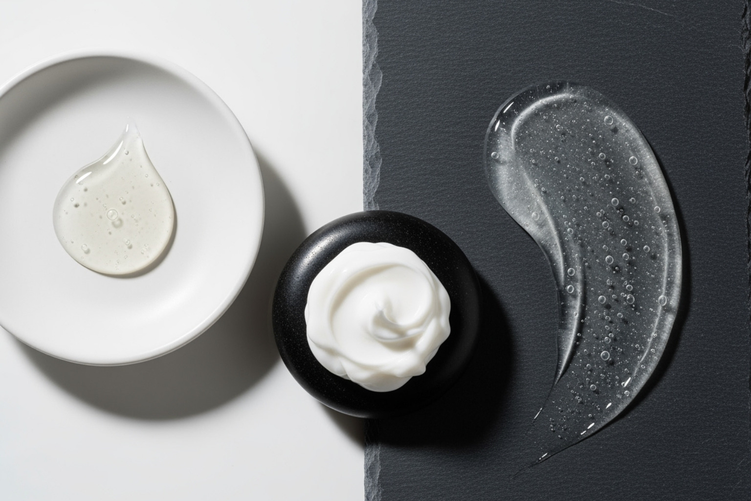 various skincare product textures (serum, cream, gel) - how to minimize pores in nose
