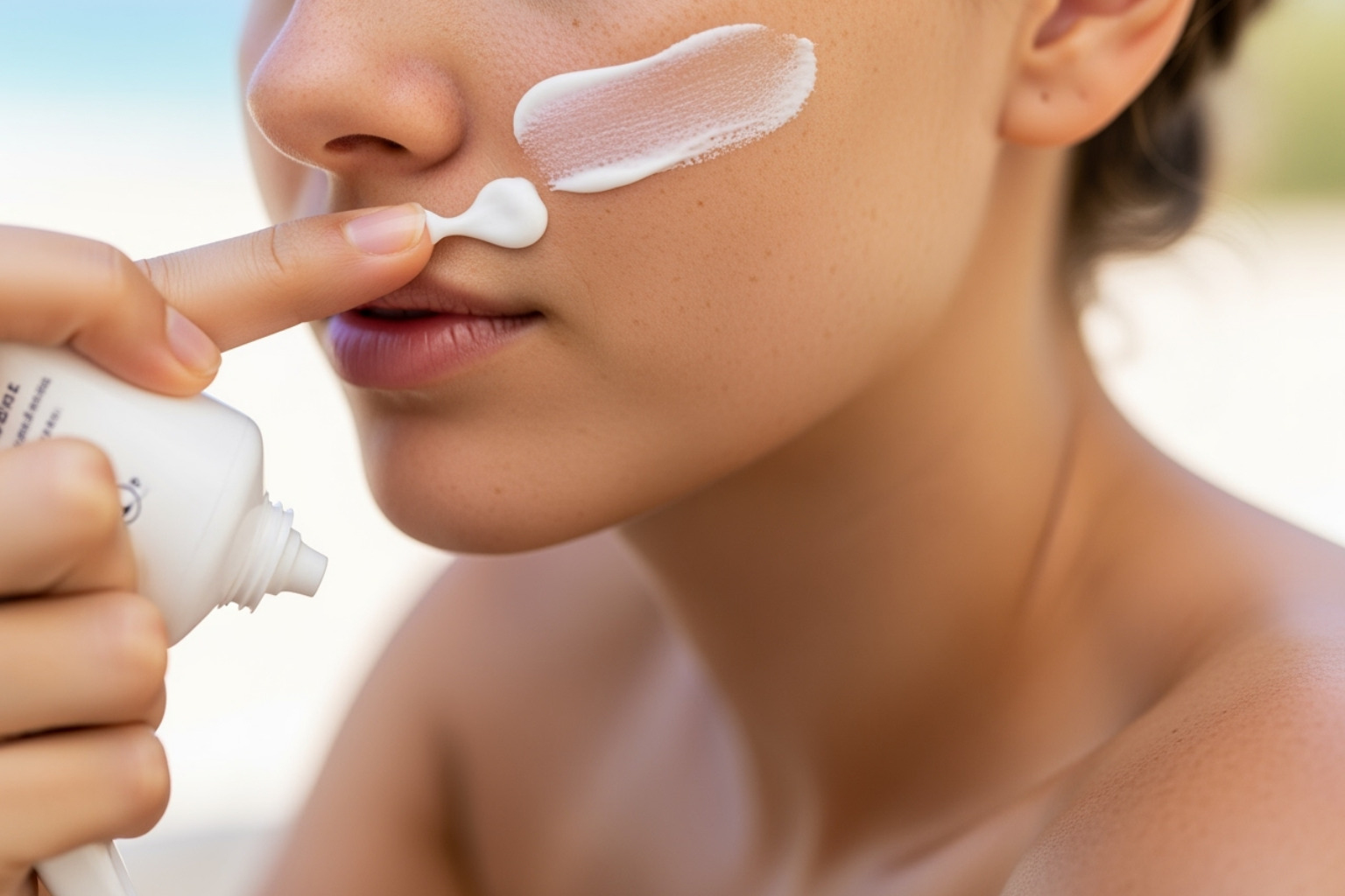 person applying sunscreen - how to minimize pores in nose