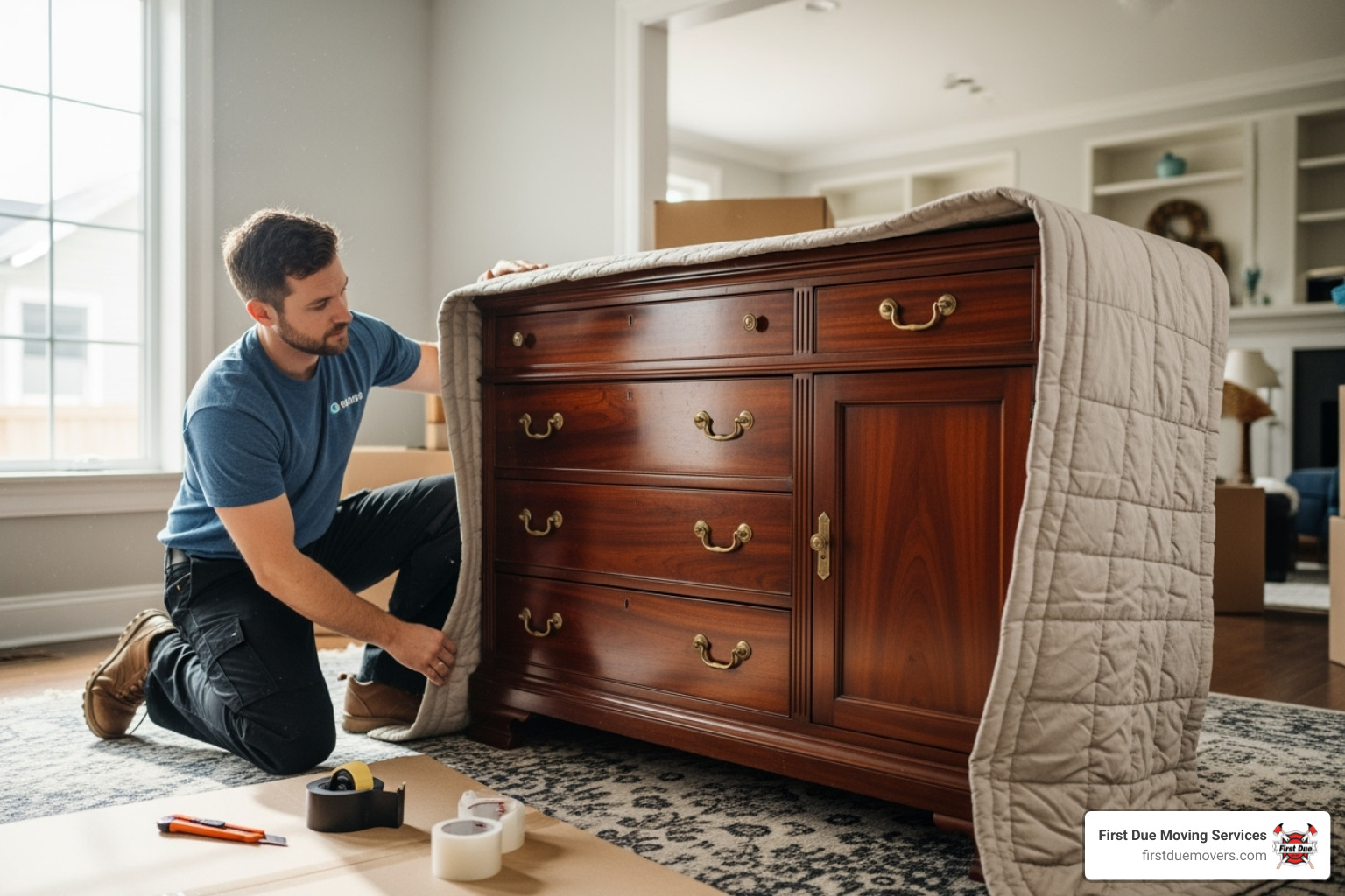 mover wrapping a large piece of furniture in a moving blanket - Long distance movers Kirkland mover wrapping a large piece of furniture in a moving blanket - Long distance movers Kirkland