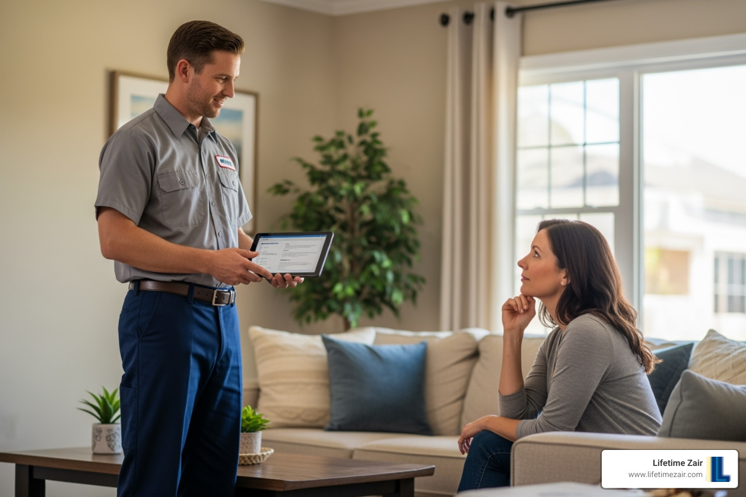 HVAC technician providing a quote to a homeowner - how much to replace ac unit