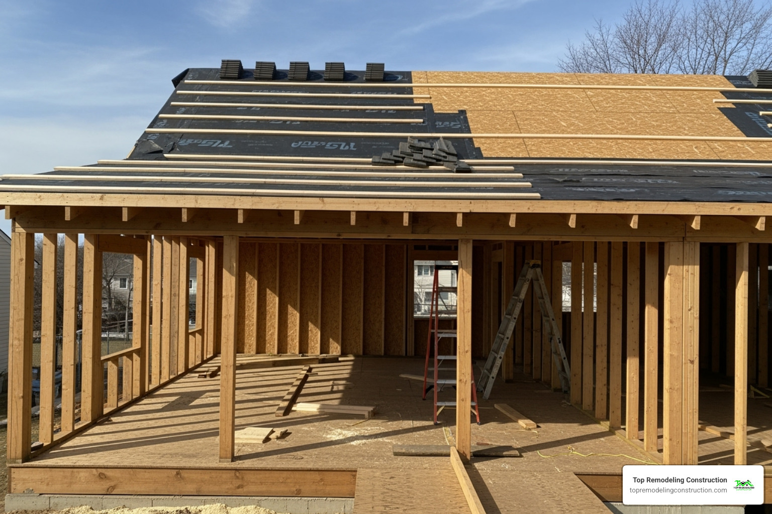porch mid-construction showing framing and roofing - covered porch remodel porch mid-construction showing framing and roofing - covered porch remodel