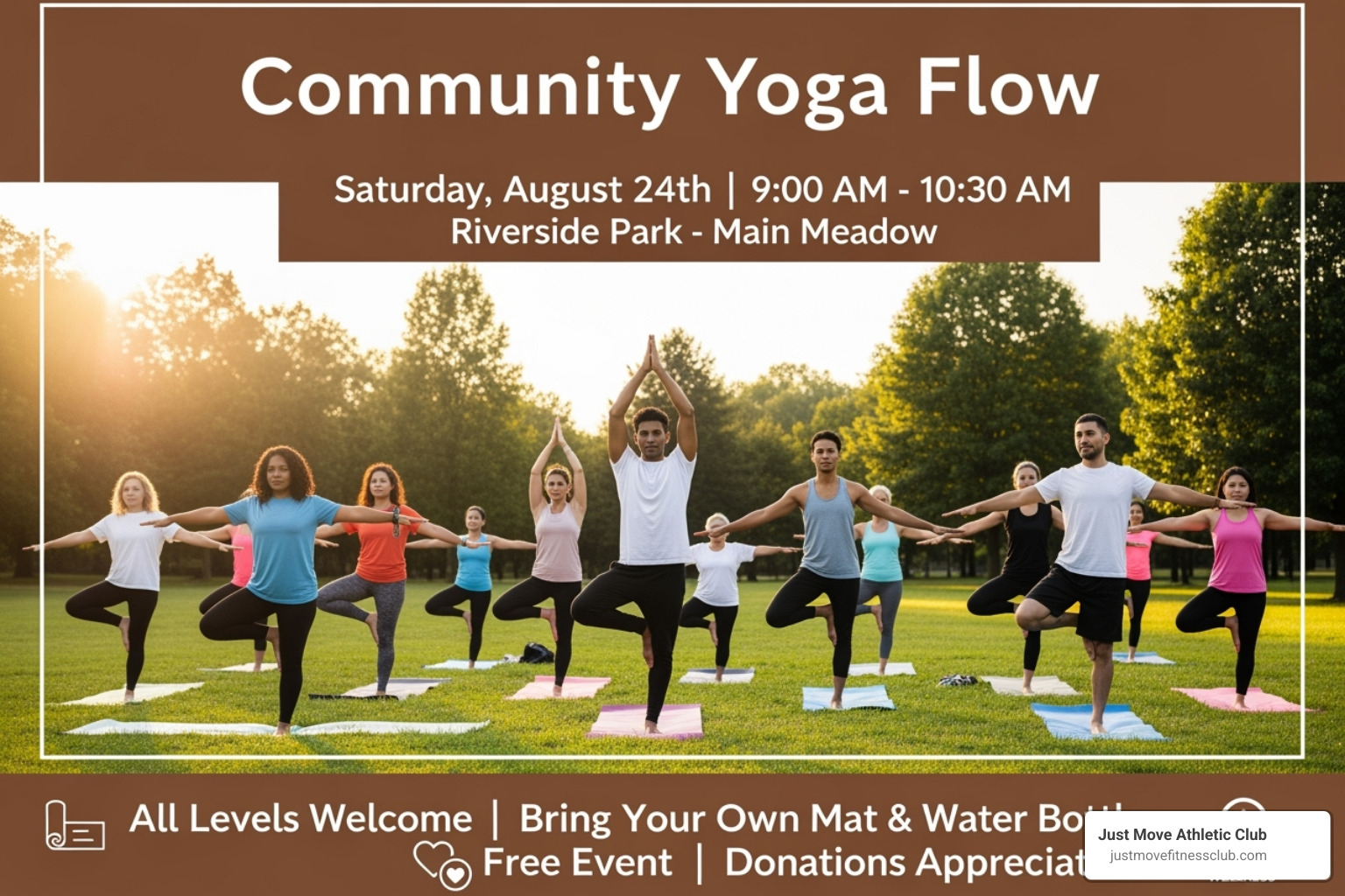 flyer or sign for a community yoga event - free yoga classes lakeland fl