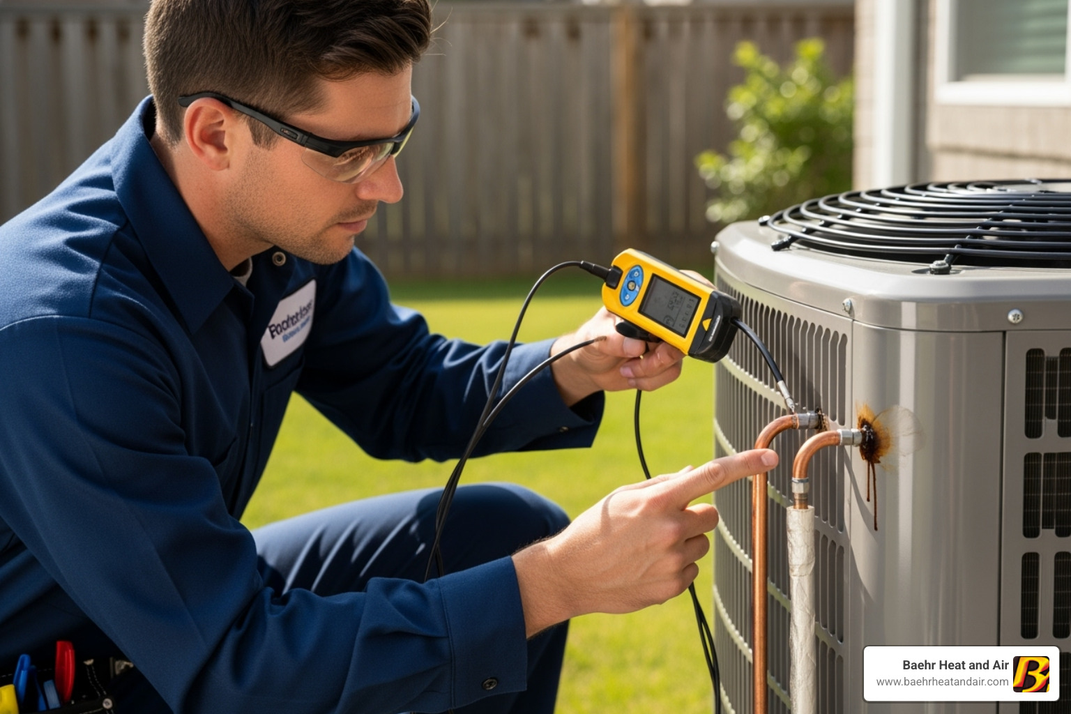 technician checking AC lines for leaks - lincoln air conditioning technician checking AC lines for leaks - lincoln air conditioning