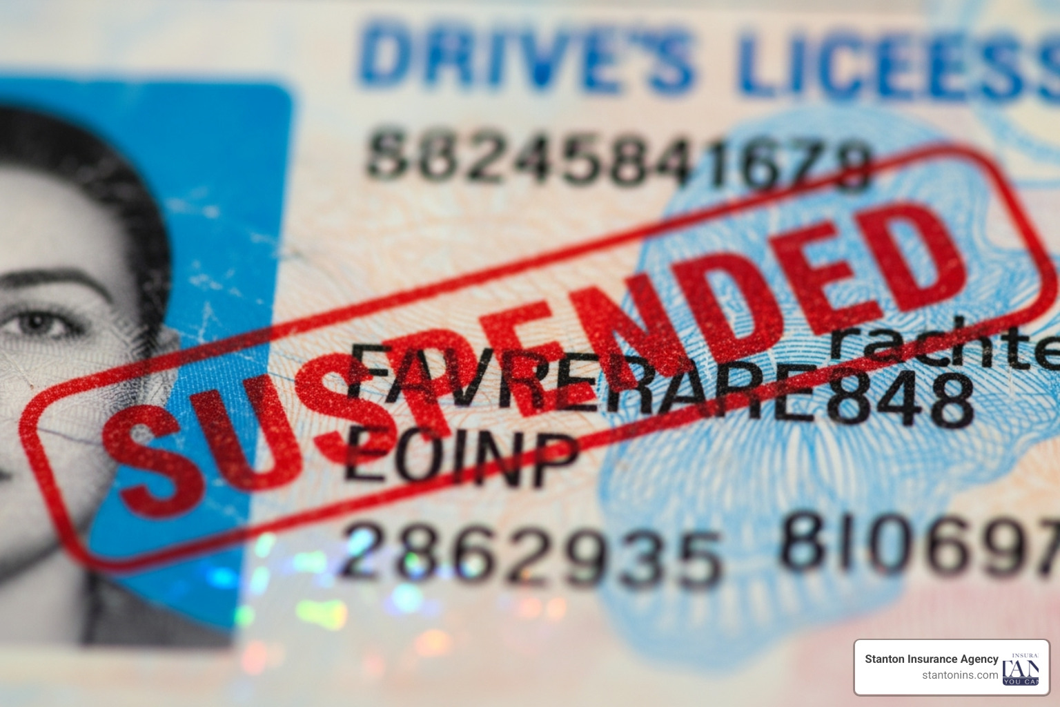 a driver's license with a "suspended" stamp on it. - uninsured vehicle meaning a driver's license with a "suspended" stamp on it. - uninsured vehicle meaning