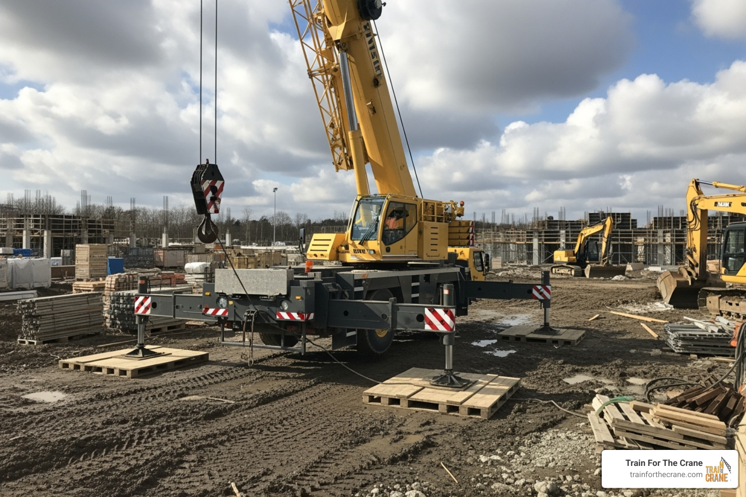 crane set up with outriggers on cribbing - nccco load chart practice questions