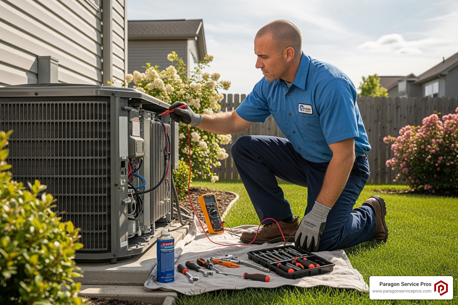 of a technician performing an AC tune-up - 24-Hour Emergency AC Repair Chandler of a technician performing an AC tune-up - 24-Hour Emergency AC Repair Chandler