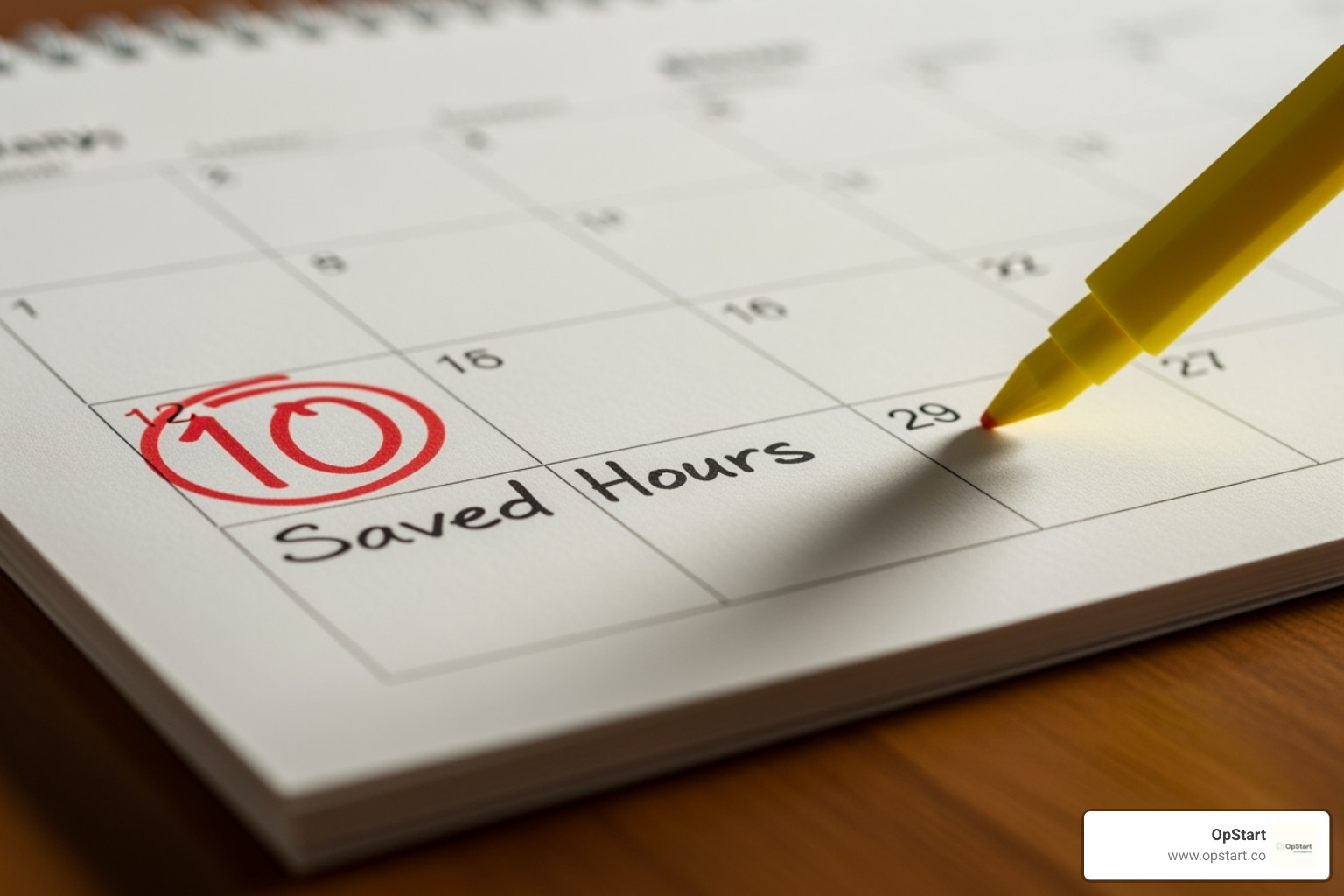 Calendar with "10+ hours saved" highlighted - small business book keeping services