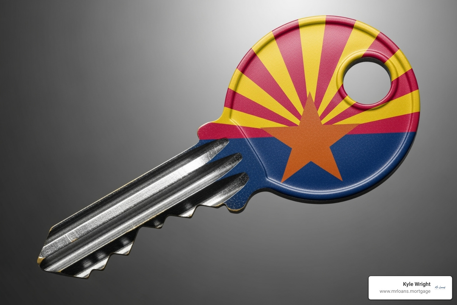 Arizona state flag superimposed on a house key - First time home buyer Arizona
