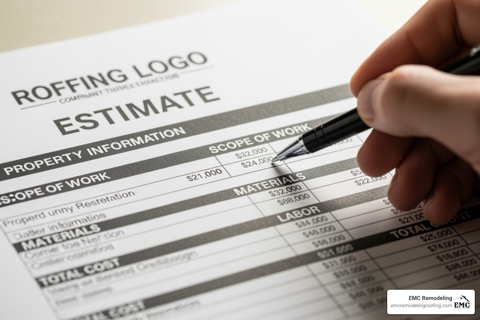 Detailed roofing estimate document - roofing companies temple tx