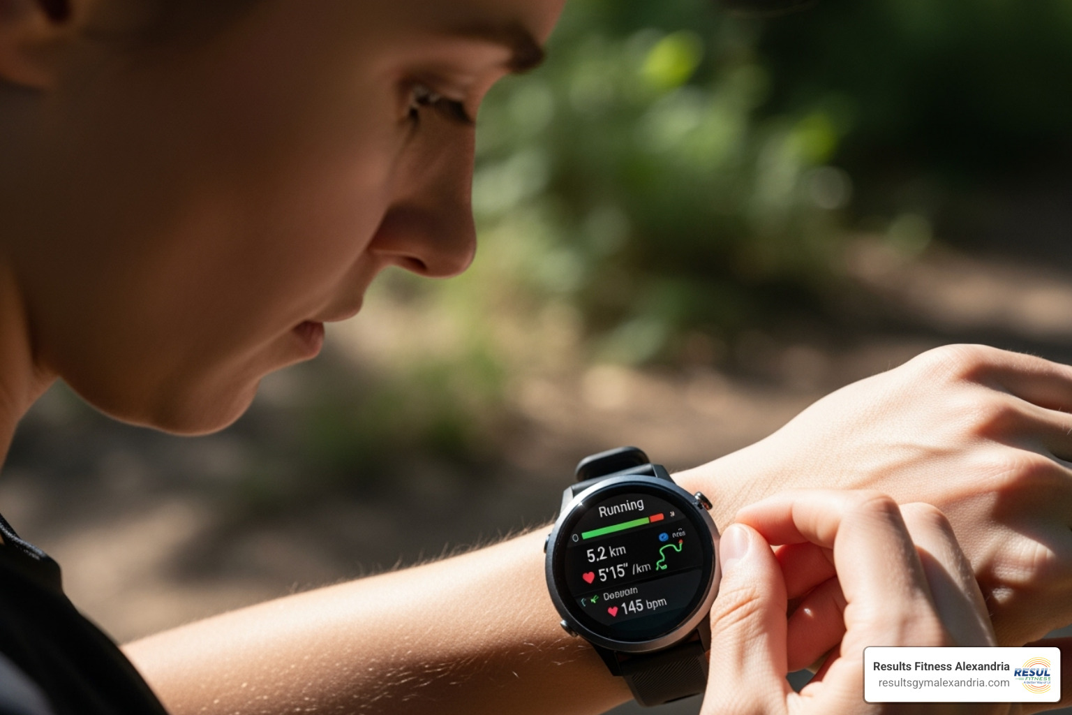 A person looking at a fitness watch, displaying running data and progress metrics - Endurance running program A person looking at a fitness watch, displaying running data and progress metrics - Endurance running program