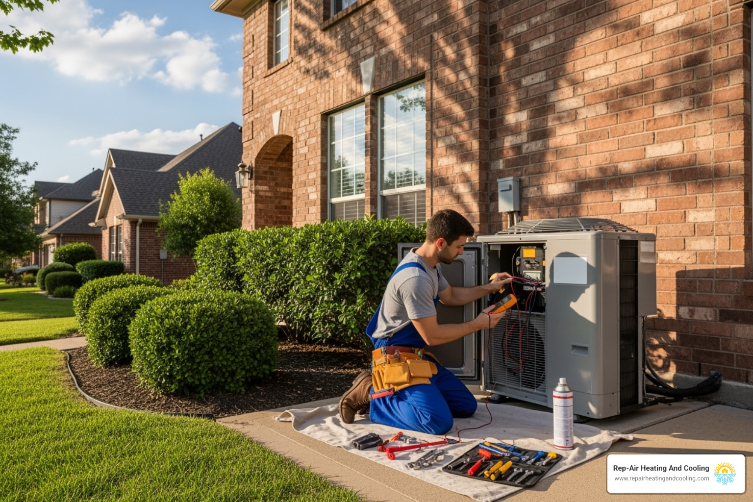 Technician servicing an outdoor AC unit - ac service mission bc
