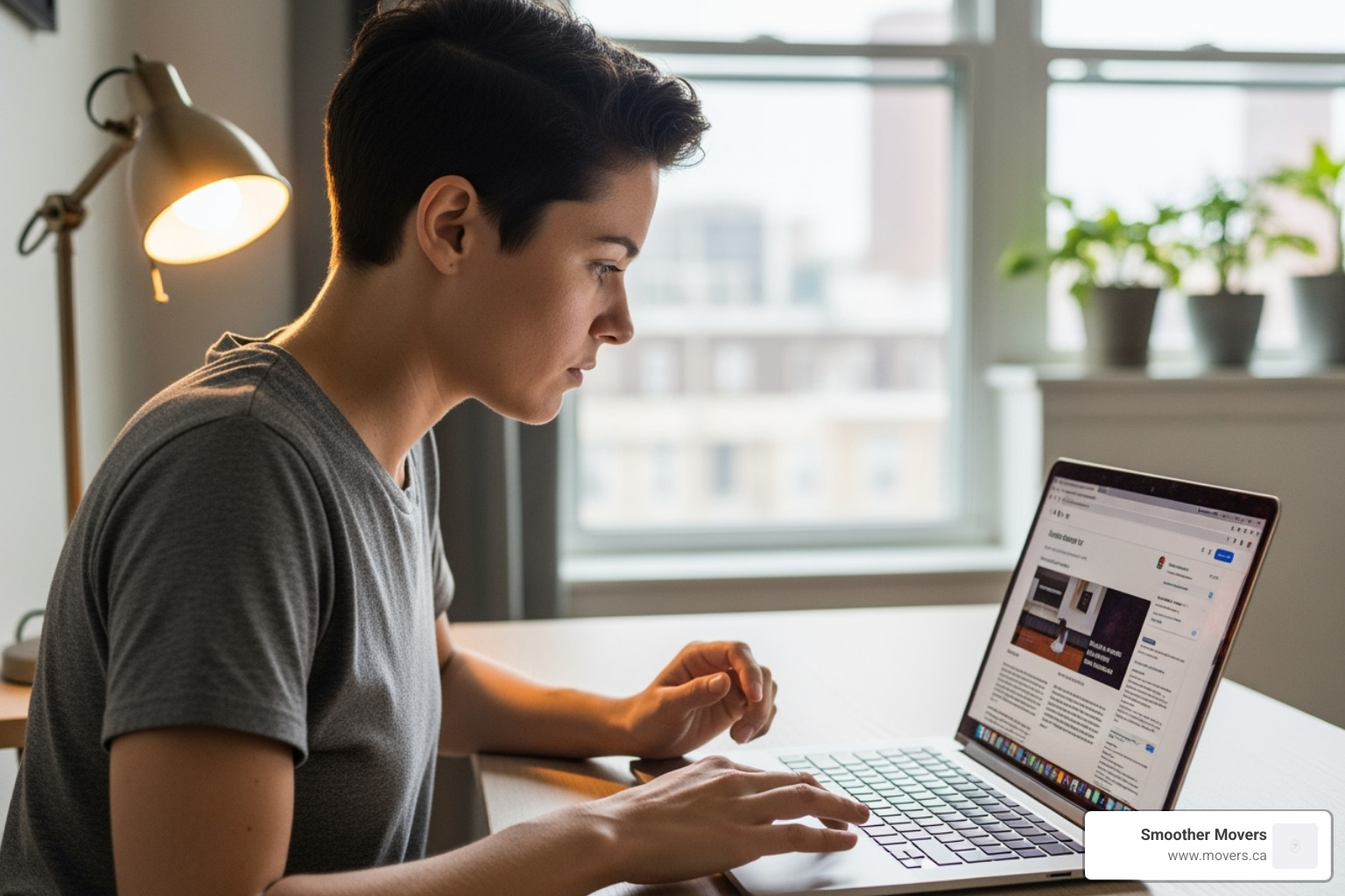 person reviewing moving company credentials online - moving states movers