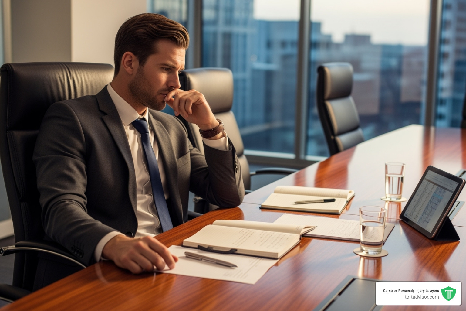 A person thoughtfully considering their options after a meeting - how to talk to personal injury lawyer