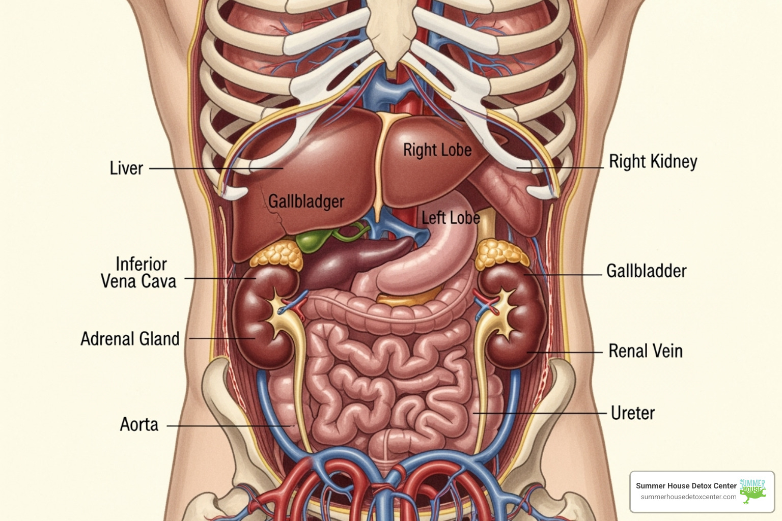 diagram showing liver and kidneys - alcohol detox drink