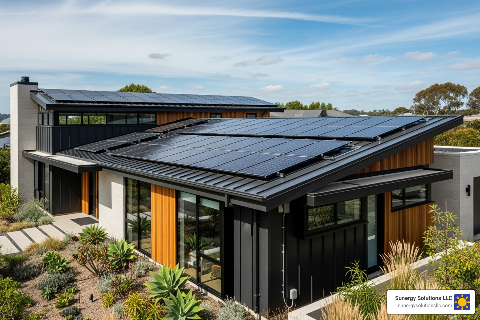home with both a metal roof and solar panels, showcasing energy efficiency - residential metal roofing prices home with both a metal roof and solar panels, showcasing energy efficiency - residential metal roofing prices