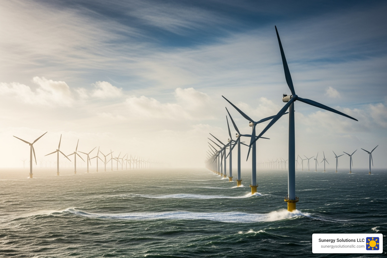 Image of an offshore wind turbine farm. - Clean energy CT Image of an offshore wind turbine farm. - Clean energy CT